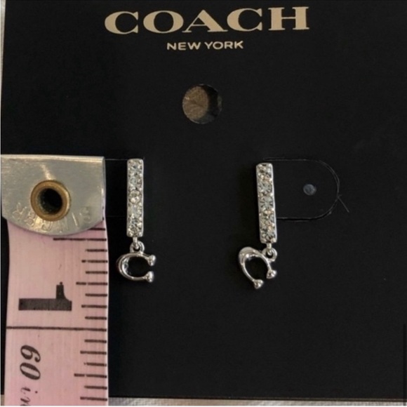NWT COACH Signature “C” Pave Bar Stud Earrings - Picture 6 of 6